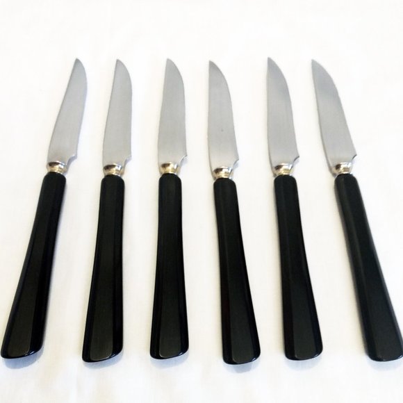 Vintage Glo-Hill Black Bakelite Handles-Steakmates De-luxe- Steak Knives & Case - Picture 6 of 14